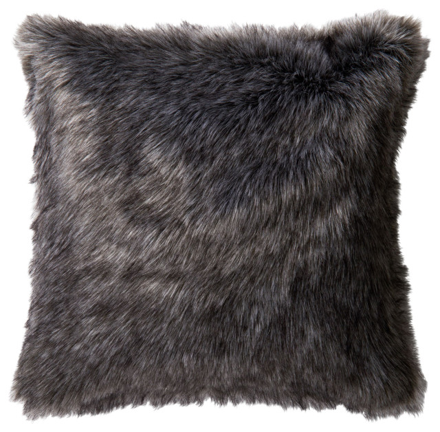 22"x22" Black and Gray Faux Fur Down Filled Decorative Throw Pillow by Loloi