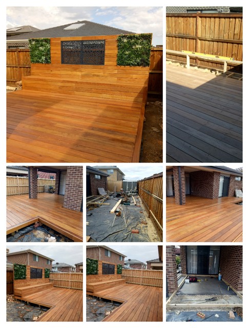 Spotted Gum decking, bench and screen wall trendy