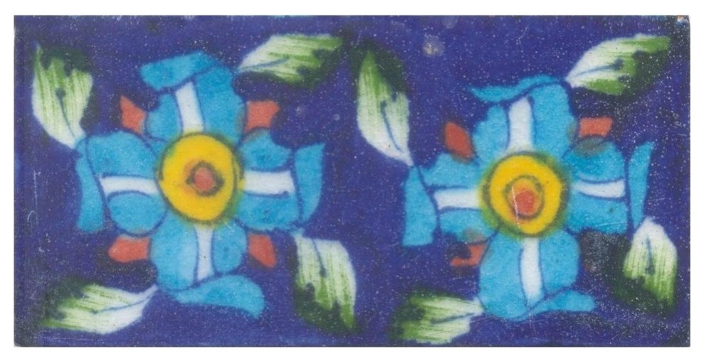 2"x4" Turquoise, Yellow and Red Flowers and Lime Green Tiles, Set of 5