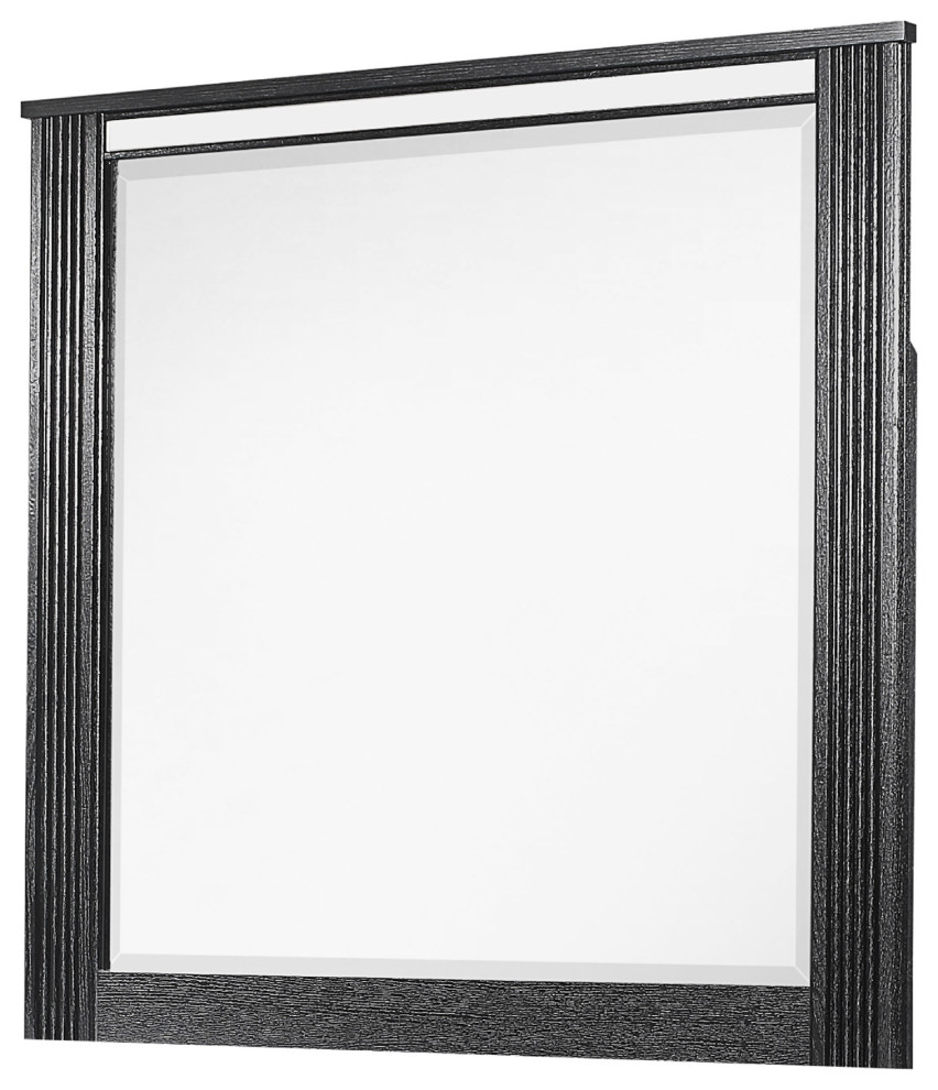 Rectangular Wooden Dresser Top Mirror with Ribbed Design, Black and