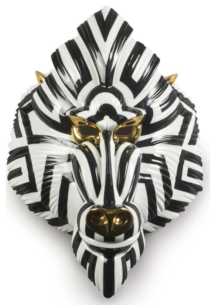Lladro Mandrill Mask Black and Gold 01009405