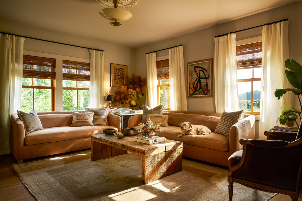 Living room - farmhouse open concept living room idea in Chicago