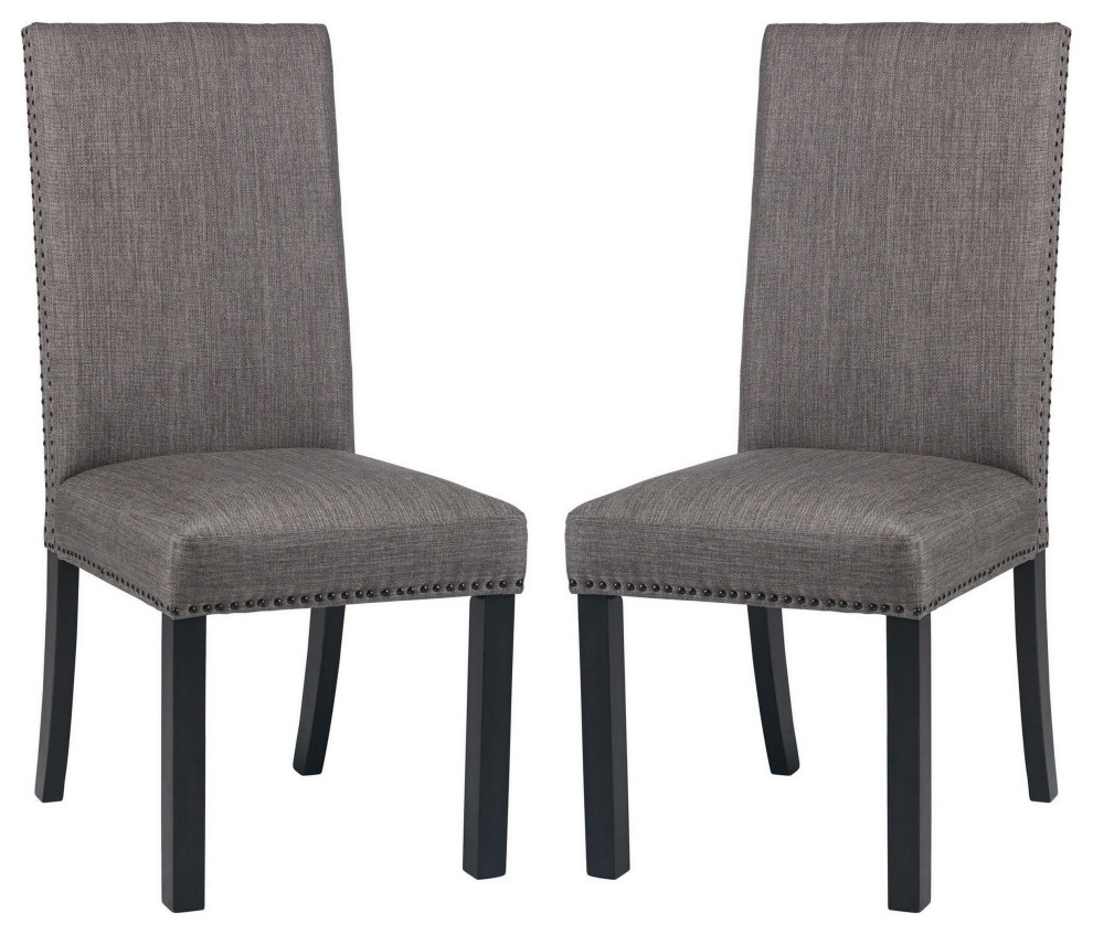 Benzara BM242104 Dining Chair With Nailhead Trim and Fabric Seat, Set of 2, Gray