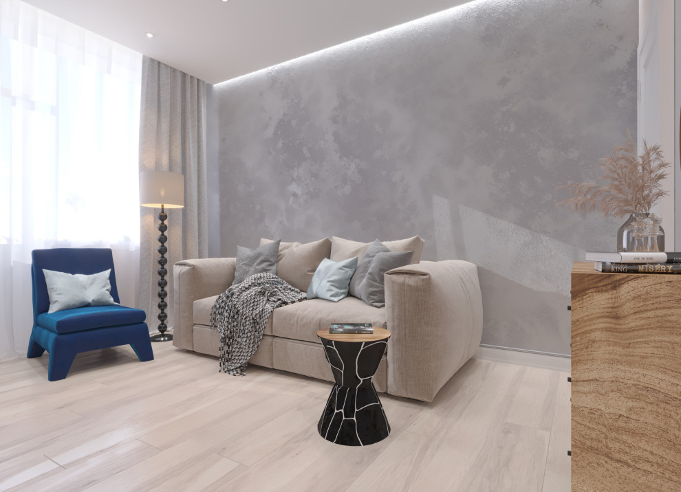 Дизайн интерьера однокомнатной квартиры-студии в стиле Контемпорари.