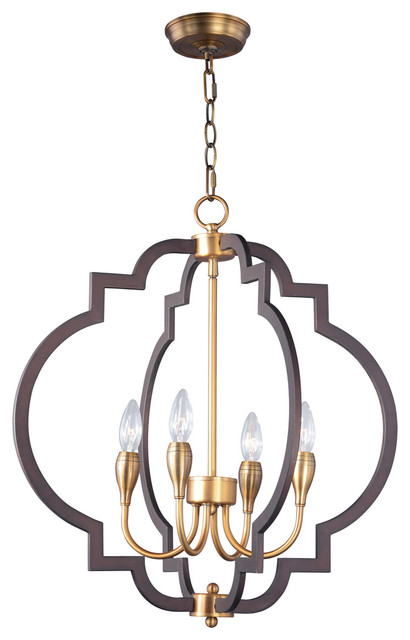 Crest 4-Light Chandelier, Oil Rubbed Bronze and Antique Brass