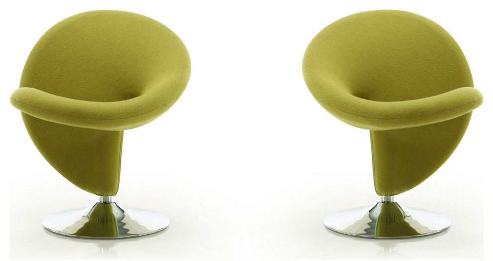 Curl Swivel Accent Chair, Green and Polished Chrome, Set of 2