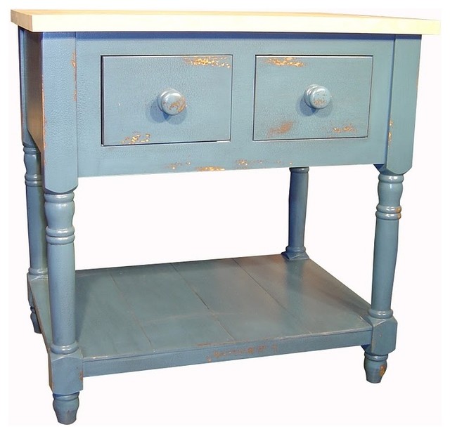 3' Wide Rectangular Kitchen Island With Unfinished Maple Top, Antique Blue