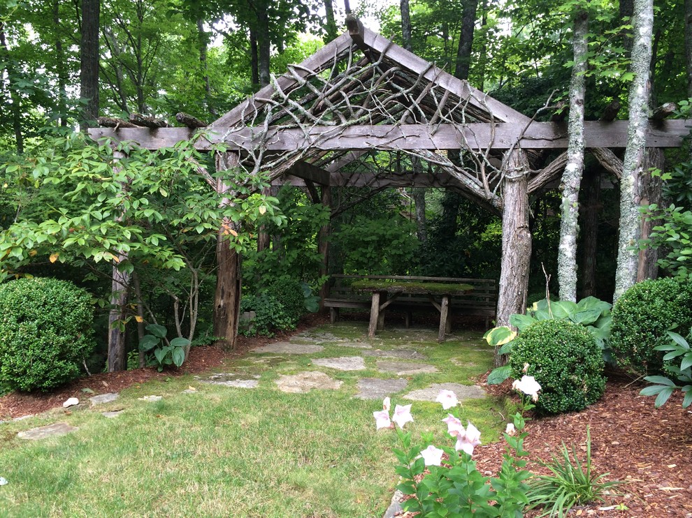 Country backyard shaded garden in Atlanta for summer.