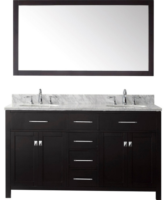 60" Double Bathroom Vanity, Gray, Square Sink, Brushed Nickel