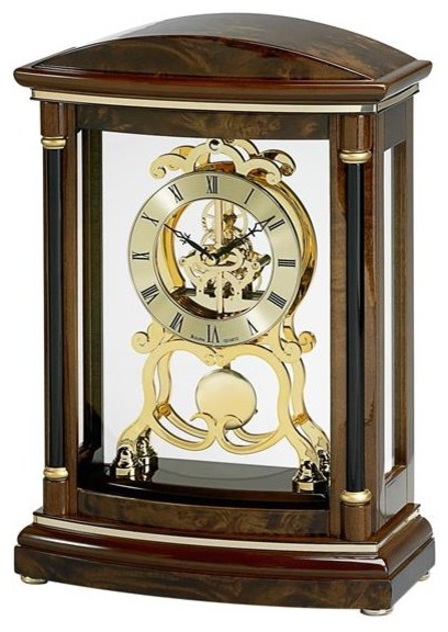 Bulova Valeria Skeleton Pendulum Mantel Clock Solid Wood Case