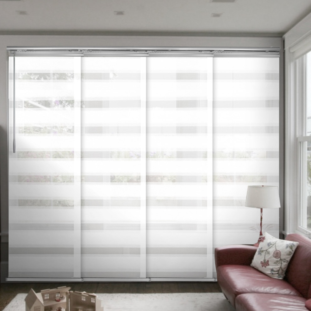 Blanched White 4Panel Track Extendable Vertical Blinds 94"Hx4888"W