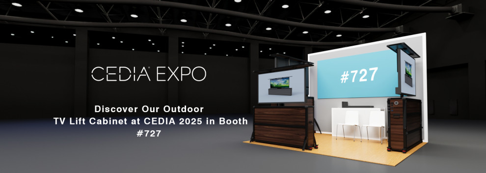Outdoor TV lift cabinet—CEDIA Expo