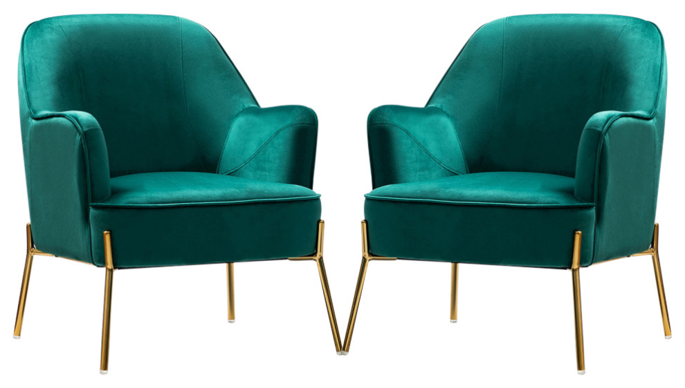 Nora Upholstered Velvet Accent Chair With Golden Base Set of 2, Green