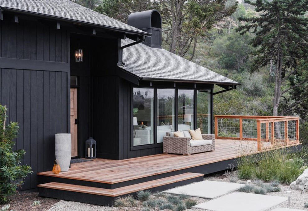 Inspiration for a mid-sized modern side yard deck in Santa Barbara with a fire feature and no cover.