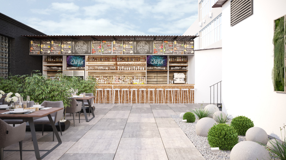 Благоустройство летней террасы бара.