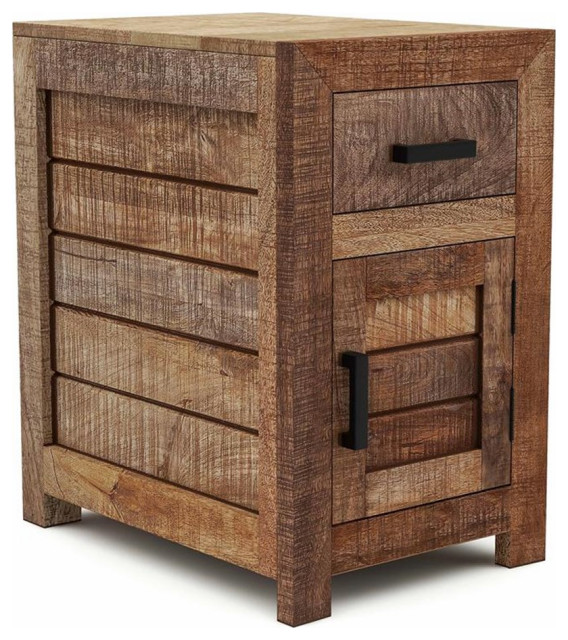 Bowery Hill Rustic Solid Wood Storage Side Table in Natural Tone