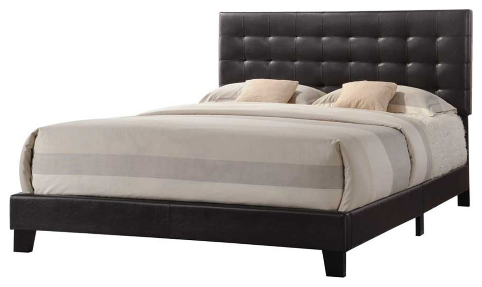 Faux Leather Queen Bed, Espresso Transitional Platform Beds by