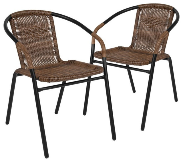Indoor & Outdoor Black Metal Restaurant Patio Stack Chair with Arm & Round Back 