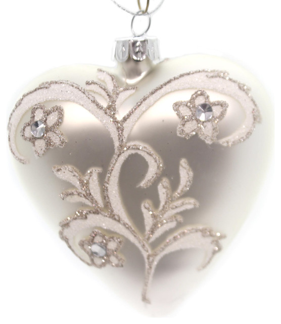 holiday ornaments silver white heart glass ornament holiday ornaments silver white heart glass ornament