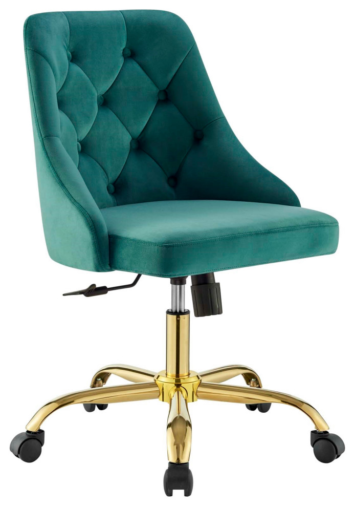 Gold Task Chair, Tufted Velvet Office Chair, Glam Luxe Chic Office Chair, Teal