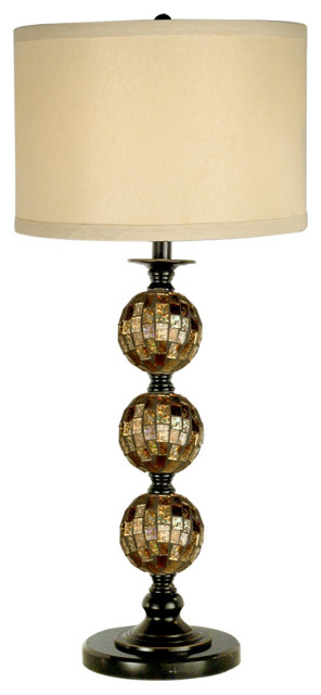 31" Dark Antique Bronze Mosaic 3 Ball Glass Table Lamp with Cream Drum Shade