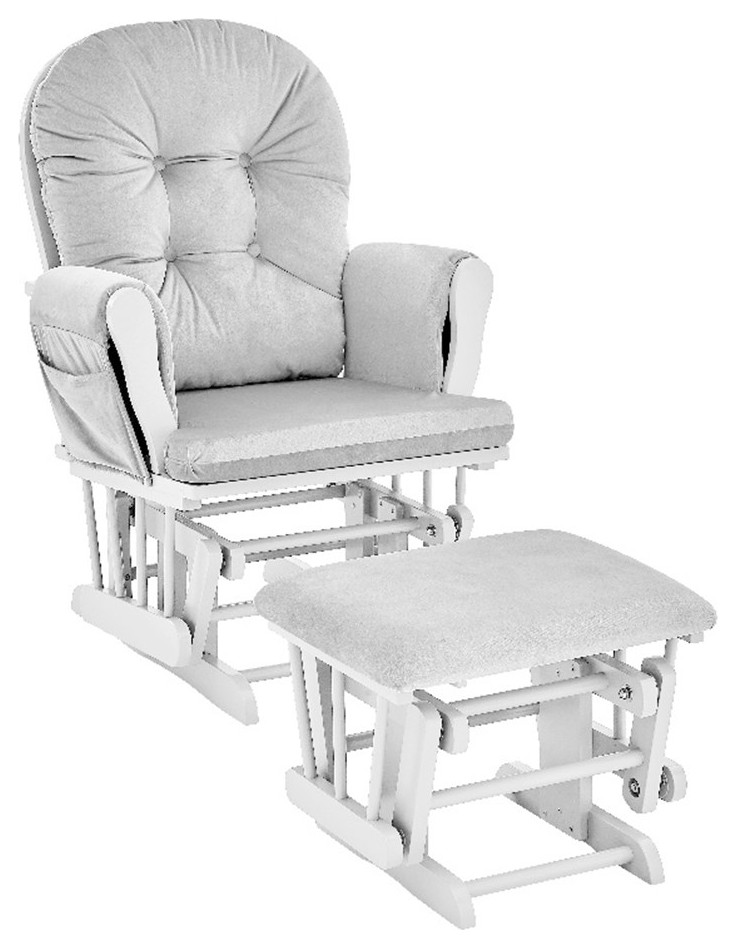 Suite Bebe Mason Wood and Fabric Glider and Ottoman in White and Gray