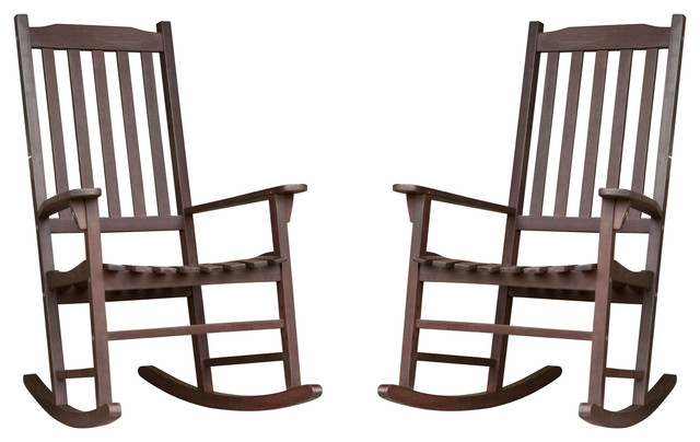 Set Of 2 Indoor Outdoor Patio Porch Dark Brown Slat Rocking Indoor Outdoor Patio Porch Dark Brown