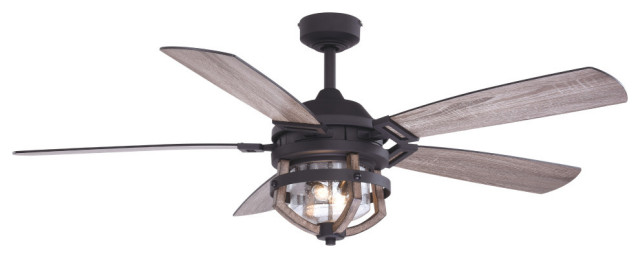 Barnes 54 Black Rustic Oak Farmhouse, Outdoor Ceiling Fan With Light And Remote