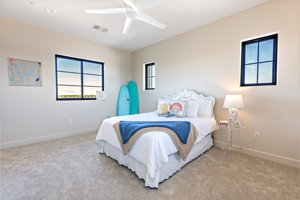 Secondary Bedroom with Blue Accent Wall | Tuscan Farmhouse