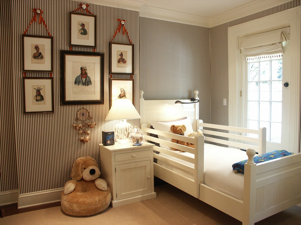 Design ideas for a transitional kids' bedroom for kids 4-10 years old and boys in New York with multi-coloured walls.