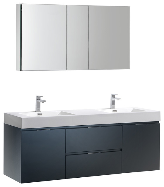 Valencia 60" Dark Slate Gray Wall Hung Vanity Set, Medicine