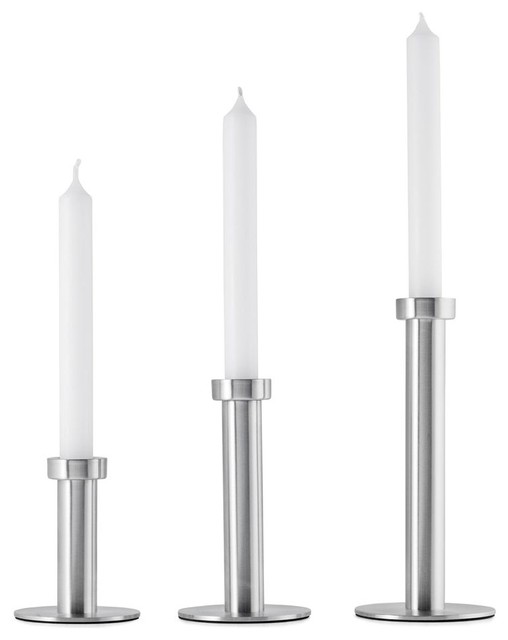 Velo Stainless Steel 3 Pc Candlestick with Ca