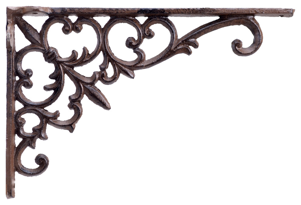 SET OF 4 LEAF & VINE Wall Shelf Bracket Antique Style Brace Rustic Brown Corbel 