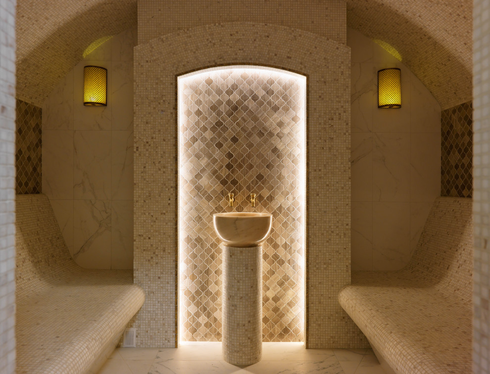 Двухэтажный коттедж в черте Москвы: хамам на цокольном этаже