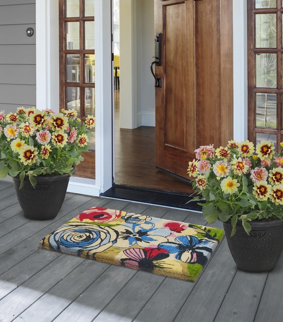 Fab Habitat Handwoven Extra Thick Watercolor Floral Coir Doormat