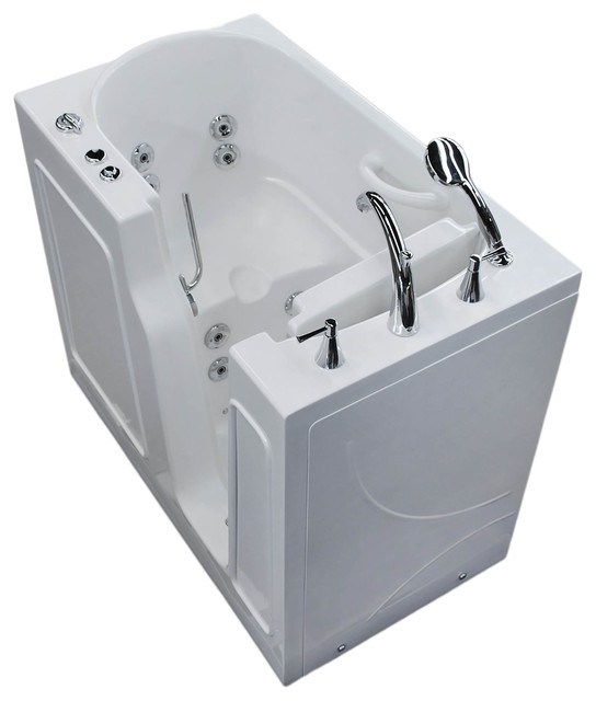 26 x 46 White Walkin Bathtub with Whirlpool Jetted & Air Therapy Jets Contemporary Bathtubs