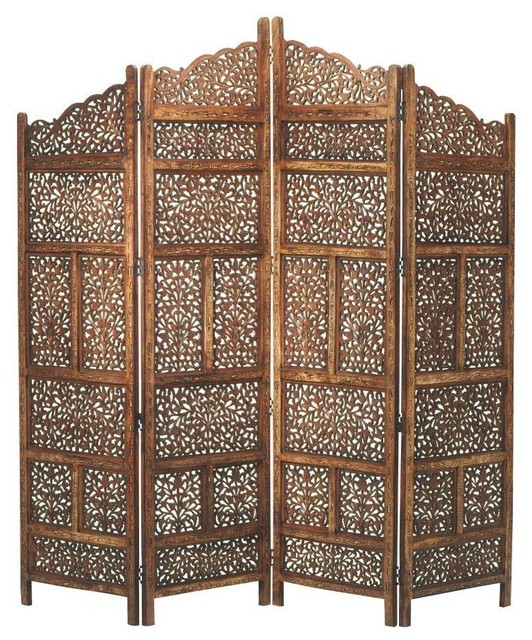 Aztec 72 in. H x 80 in. W 4-Panel Brown Wood Room Divider