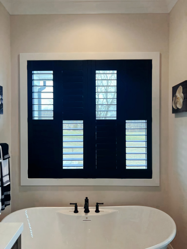 BLACK PLANTATION SHUTTERS - BLACK WINDOWS - FARMHOUSE