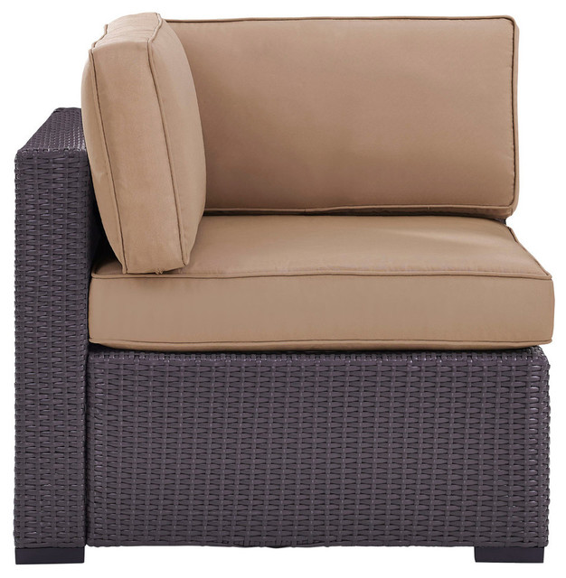Crosley Furniture Biscayne Rattan & Fabric Corner Patio Chair in Mocha