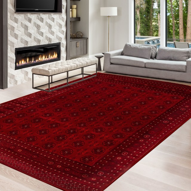 Bedroom eCarpet Gallery Area Rug for Living Room Hand-Knotted Wool Rug 335027 Izmir Carved Red Rug 3'5 x 5'7 