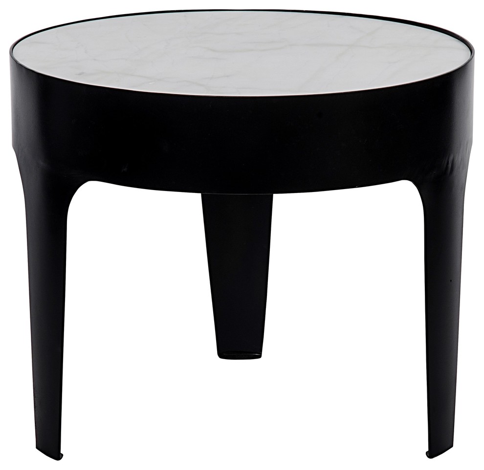 Noir Furniture Cylinder Side Table Black Metal With Quartz Top Large