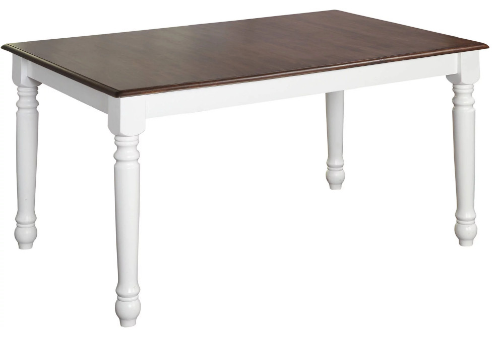 Transitional Dining Table, Turned White Legs & Rectangular Walnut