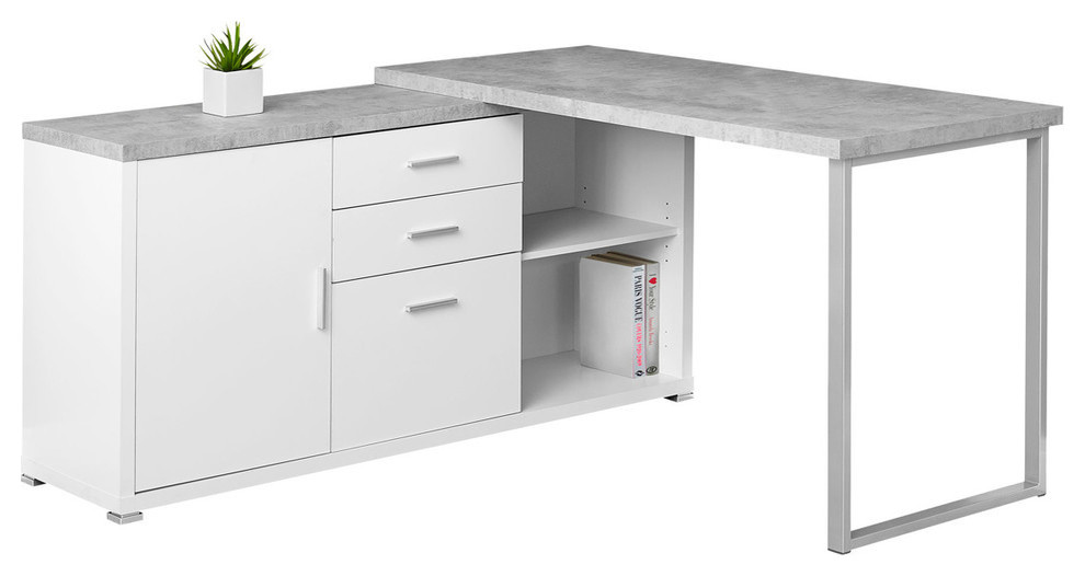 Monarch L Shaped Corner Computer Desk In White And Gray Cement