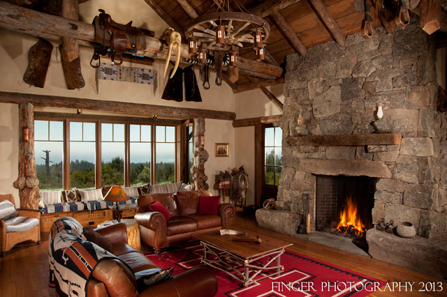 Log Cabin Living Room Traditional Family Room San Francisco