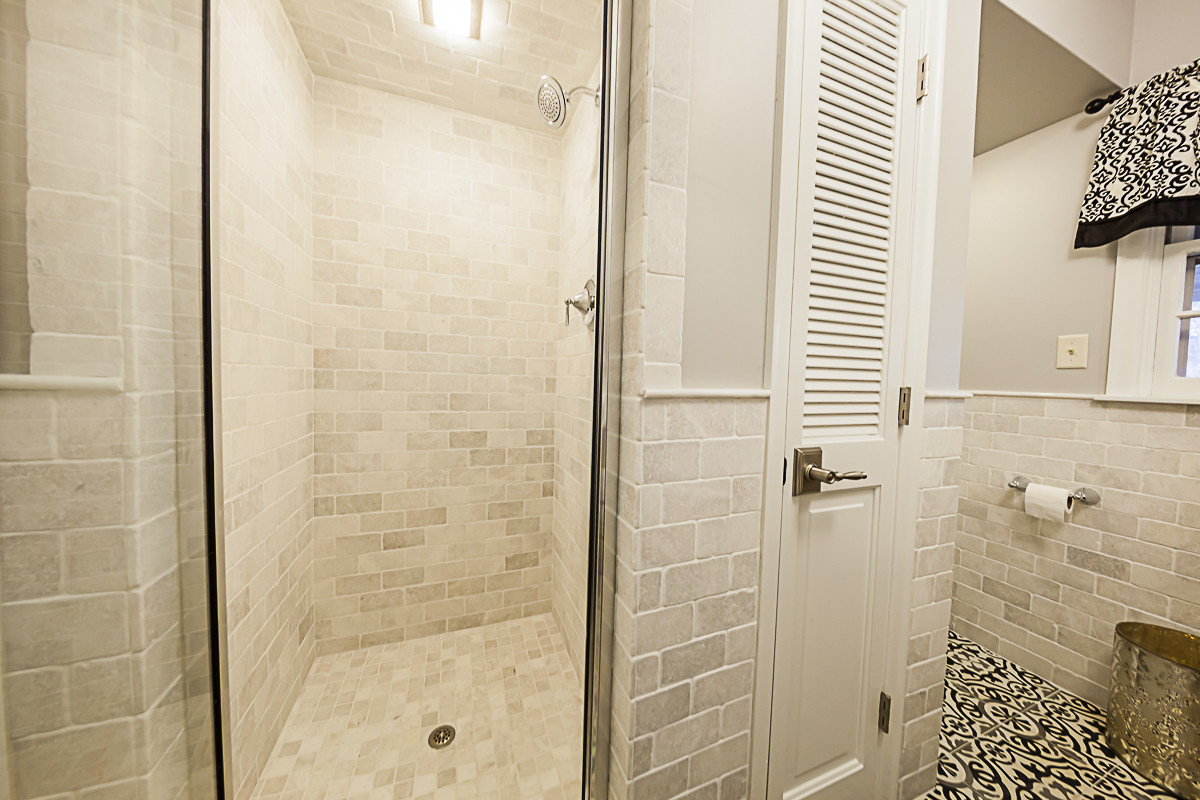 Casually cool cement tile bathroom