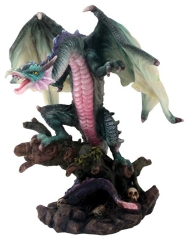 Green Pythius Dragon on the Rock Collectible Statue Figurine