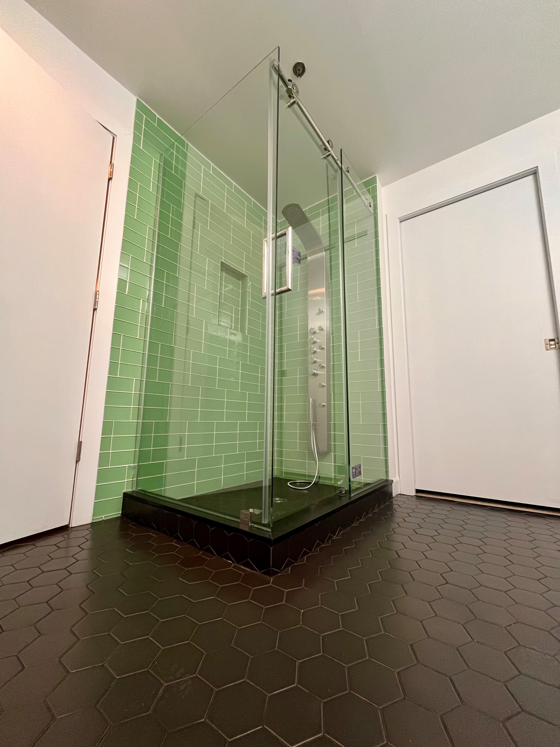 Green glass shower