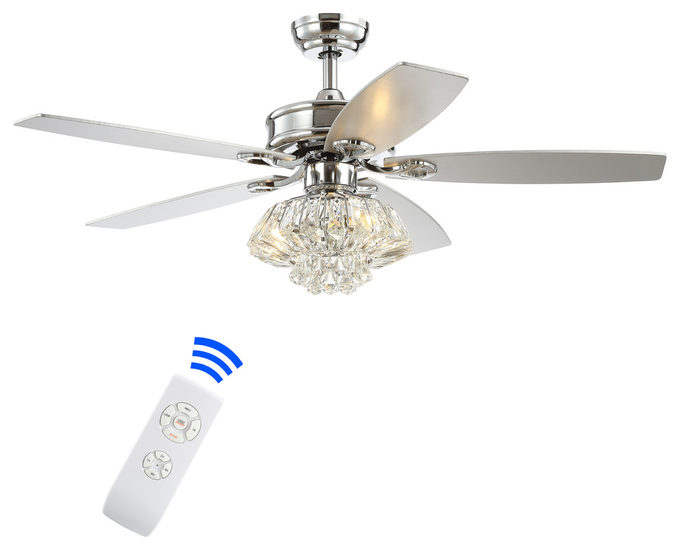 Kate 48 3 Light Crystal Drum Led Ceiling Fan With Remote Chrome