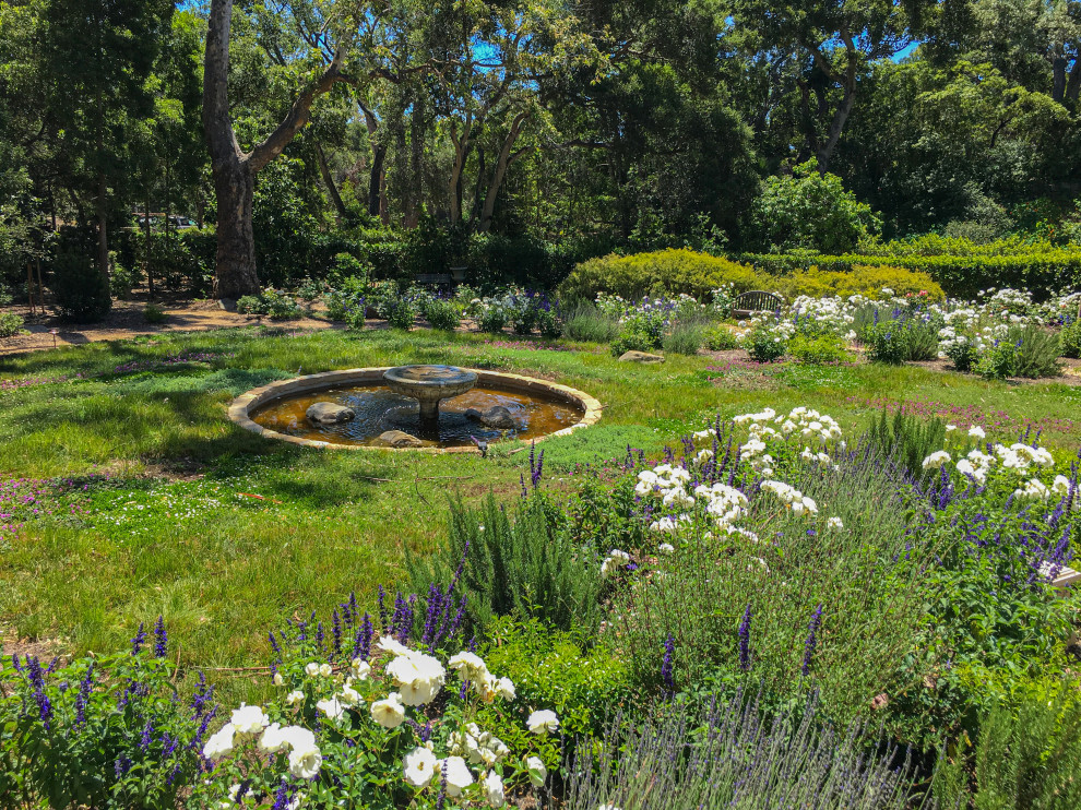 Design ideas for an expansive farmhouse xeriscape garden in Santa Barbara with a pond.