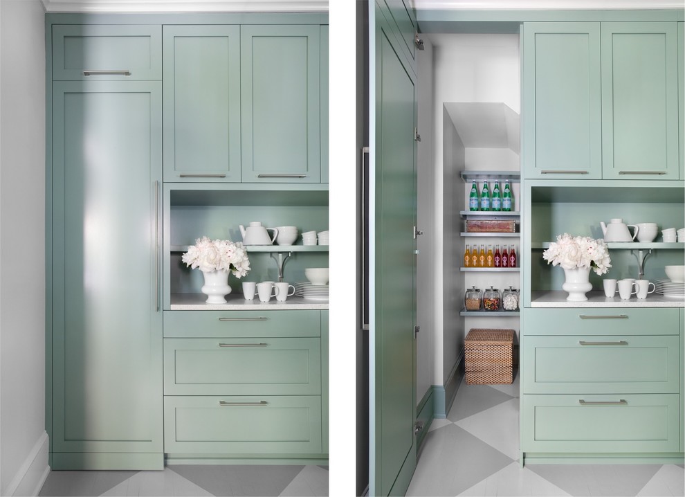 Inspiration for a contemporary kitchen in Atlanta with green cabinets and shaker cabinets.